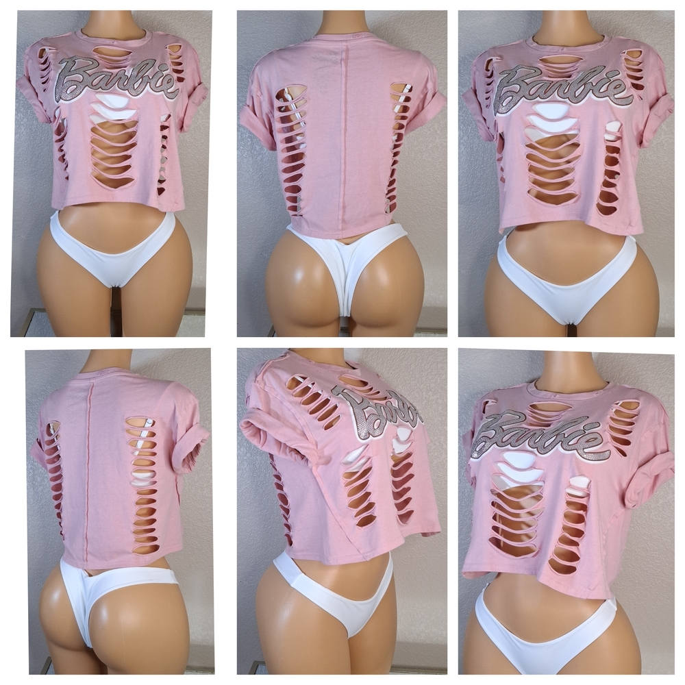 Barbie Pink Ripped Crop Top